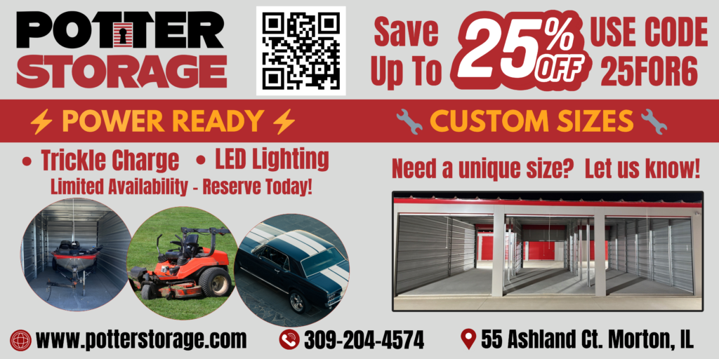 Potter Storage self storage units in Morton IL with LED lighting, power-ready units, and custom sizes available near me
